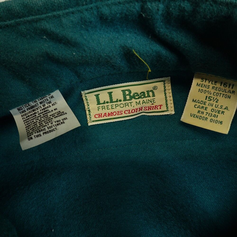 Vintage LL Bean Chamois Cloth Shirt Mens Sz 15.5 Made in USA Blue Flannel - Picture 3 of 11